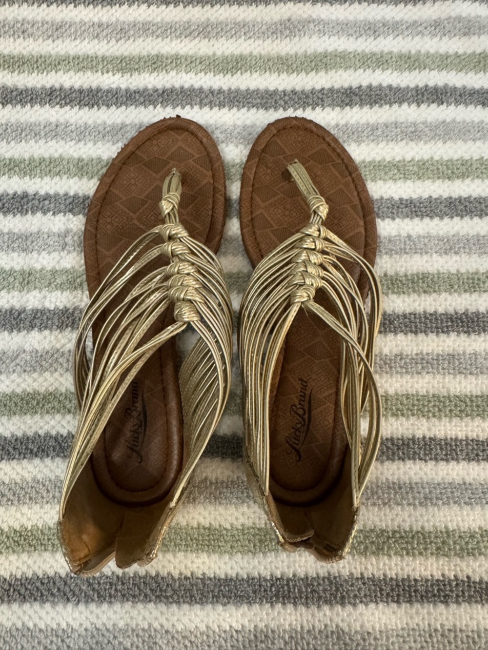 Lucky Brand Metallic Gold Braided Strand Sandals